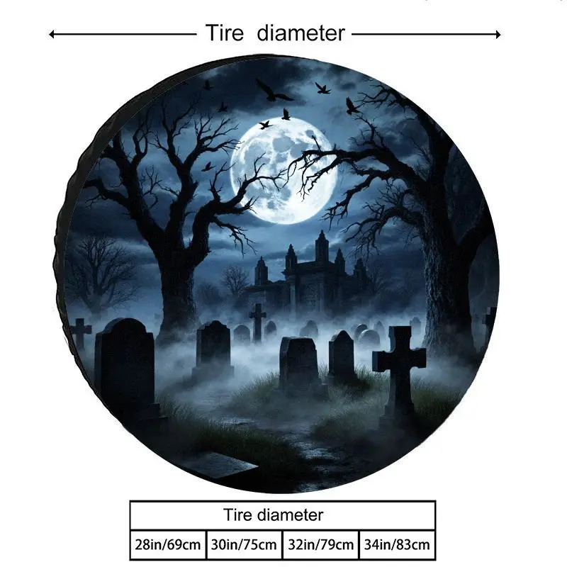 Spooky Graveyard Full Moon Tire Cover Durable Waterproof Polyester Spare Wheel Protector