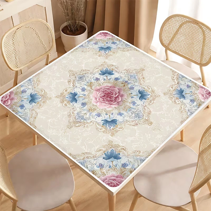 VIKAMA Blue White Rose Crystal Velvet Mahjong Mat Silent Non Slip Soft Foldable American Mahjong Poker Home Decor