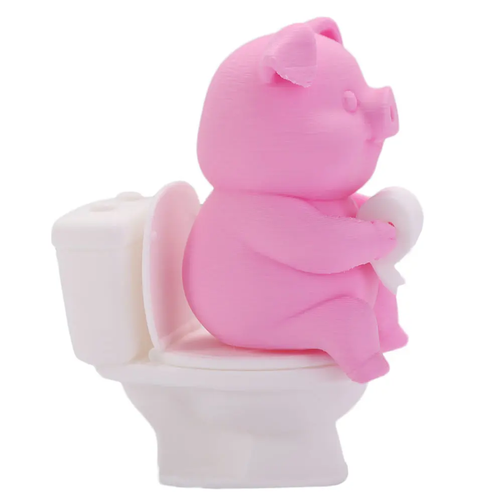 Piggy Figurine 3D Printed Pig Figurine Plastic Wall Mounted Pig Sitting on Toilet Cartoon Pig Desktop Ornaments Car Decor