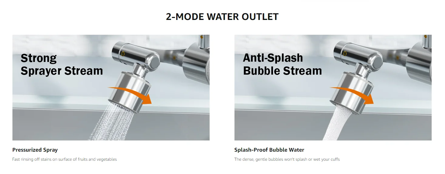 ALTHY Wasserhahn-Verlängerungs-Wasserfilter, Spüle, spritzwassergeschützt 1080° ° Rotierender Wasserhahnbelüfter, reduziert Blei-Chlorgeruch, 2 Wassersprühmodi – Detail 4