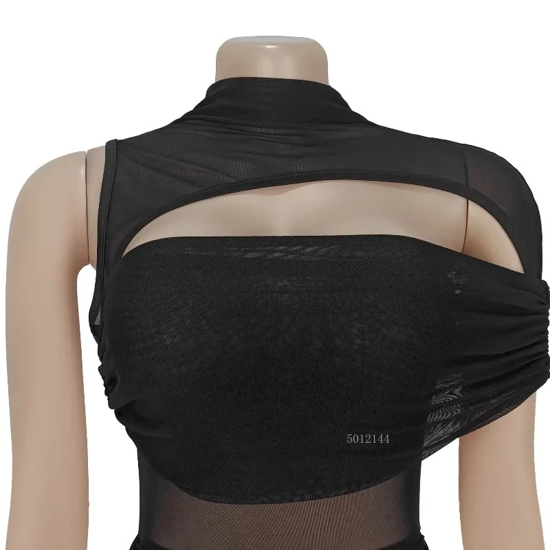 여성용 반팔 컷아웃 메쉬 러플 바디콘 미디 맥시 롱 드레스 2025 휴가 섹시 파티 베스티도 드레스