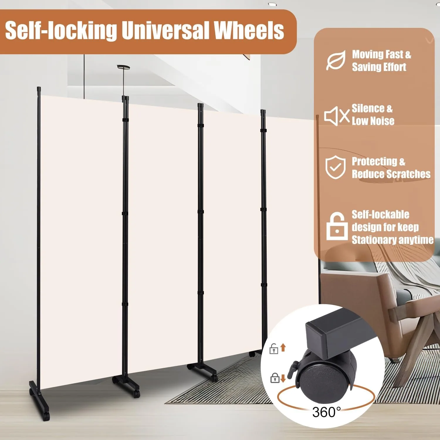 Room Divider Portable 88'' Partition Room Dividers and Folding Privacy Screens 4 Panel Wall Divider for Room Separation