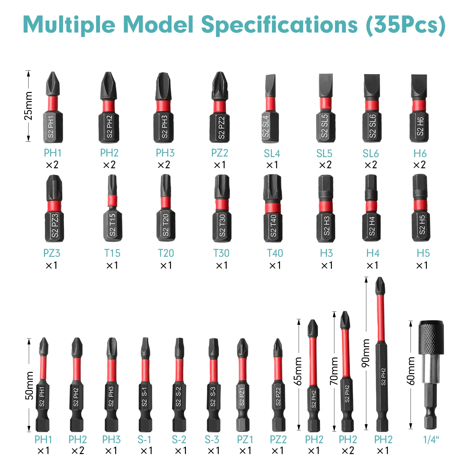 Set di punte per cacciavite 35Pes Set di punte per cacciavite a impatto S2 Set di punte per cacciavite magnetico forte Phillips multifunzionale