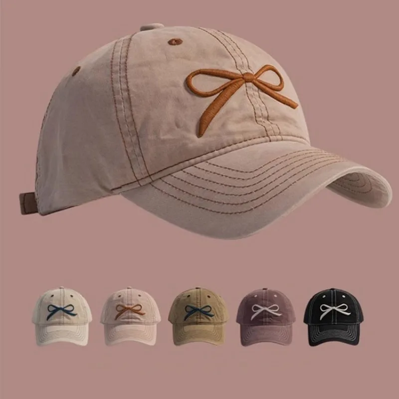 

New Bright Line Three-dimensional Bow Embroidered Baseball Hat Spring and Summer Washed Cotton Men and Women Leisure Sports Cap