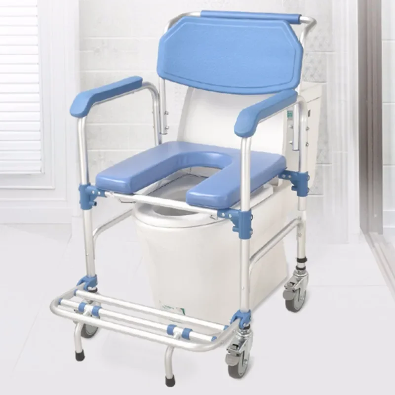 Elderly Shower Chair Stable Anti-Slip Seat Four-Wheel Brakes Foldable Waterproof Rustproof Chair Secure Bathing Solution