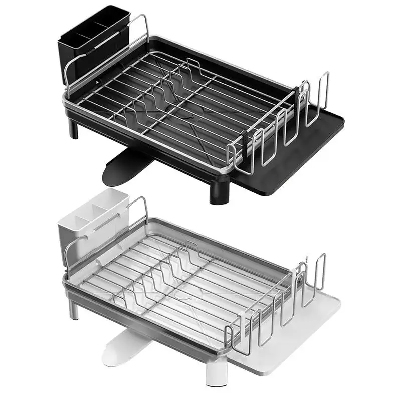 Dish Drying Rack multifunctional Adjustable Kitchen Plates Organizer with Drainboard Over Sink Countertop Cutlery Storage Holder