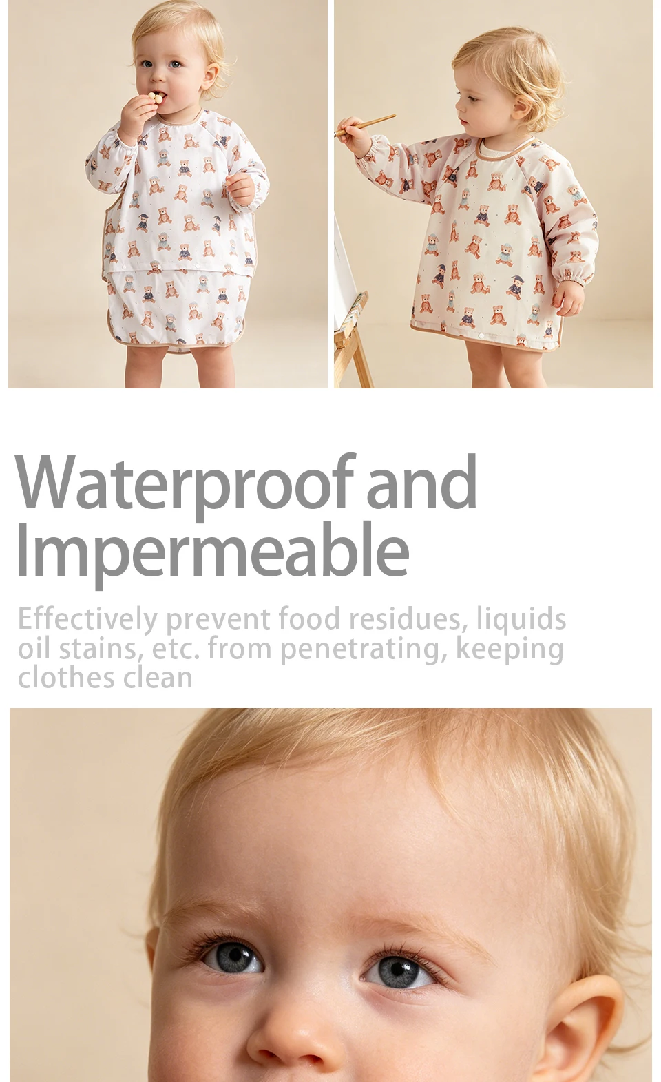 Kangobaby Baby-Lätzchen - Verschmutzungssichere Fütterungslätzchen für Babys - Verstellbar, wasserdicht und mit Befestigung für Hochstuhl/Tisch – Detail 5