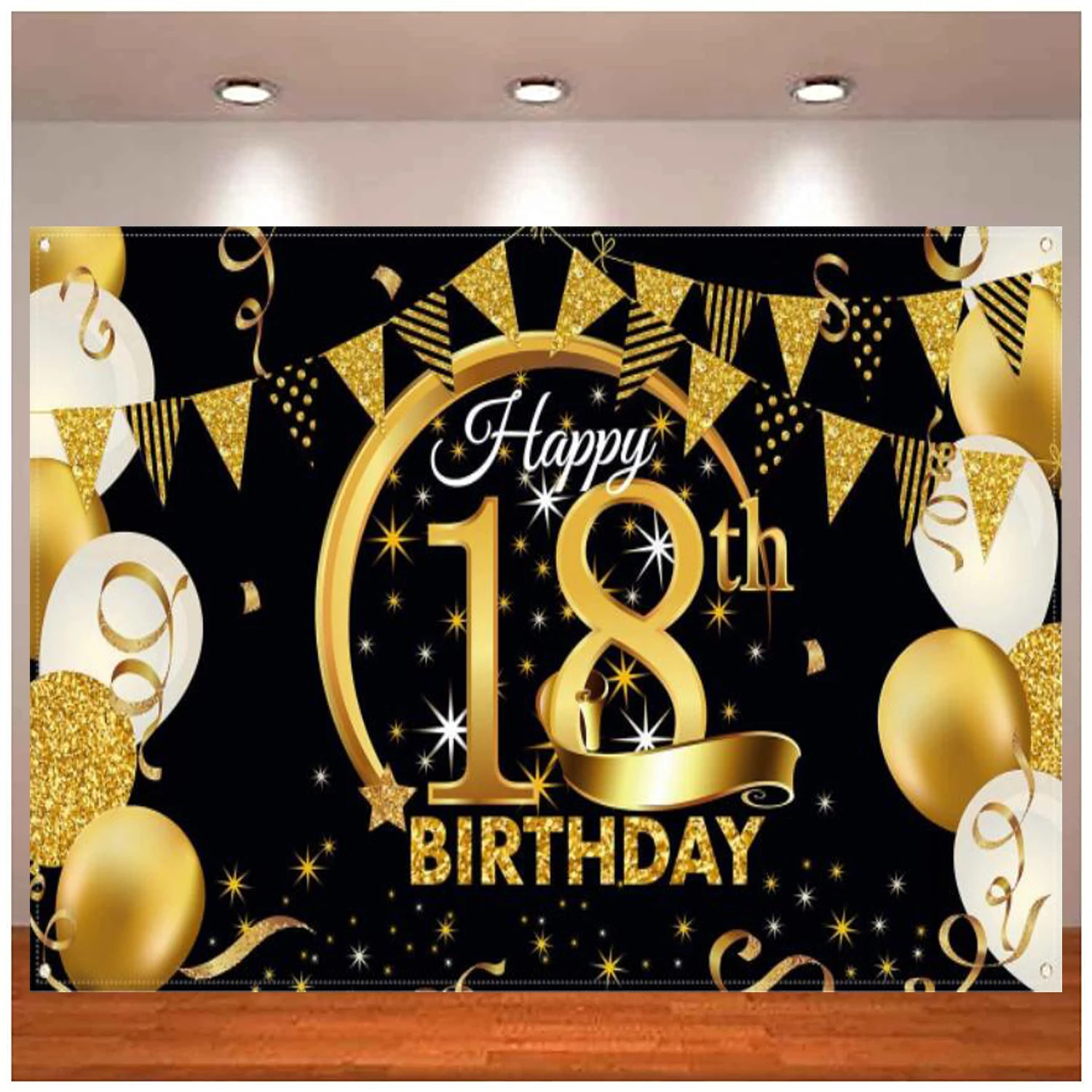 Photography Backdrop 18th Birthday Party Decoration Black Gold Sign Poster Anniversary Photo Booth Background Banner Supplies