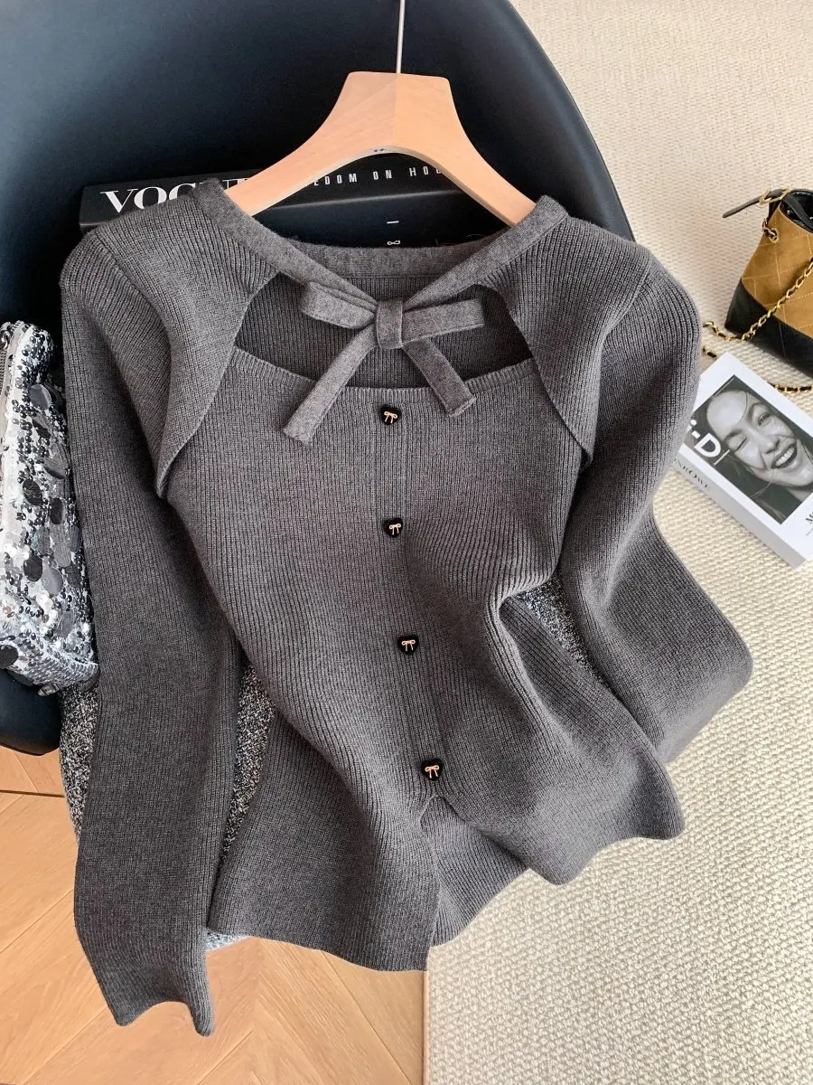 

Ele Knitted Hollow out Top Women's Autumn Winter Faion Knot Design Gentle Sle Warm Thiened Long Sve Cr...