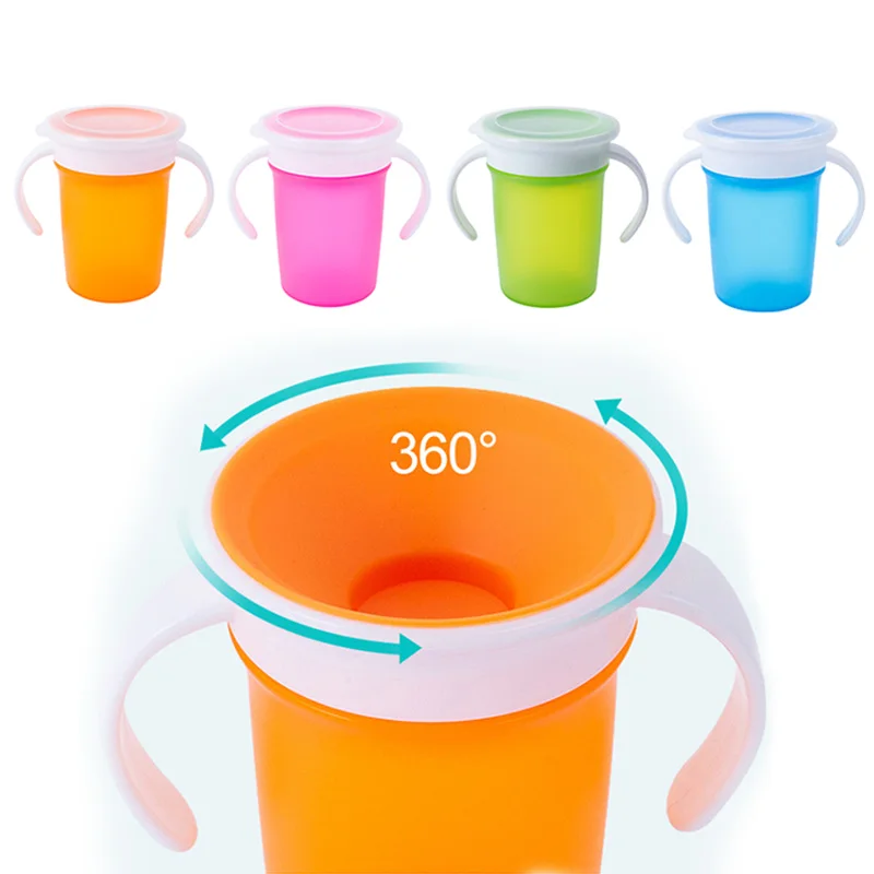 

360 Degrees Rotated Baby Learning Drinking Cup with Double Handle Flip Lid Leakproof Infants Water Cups Bottle BPA Free with Lid