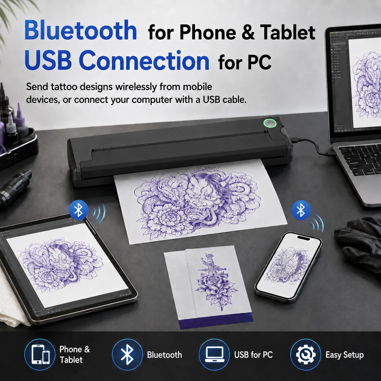 PeriPage P90 Wireless Tattoo Transfer Stencil Printer, Thermal Tattoo Machine with 5pcs Free Transfer Paper