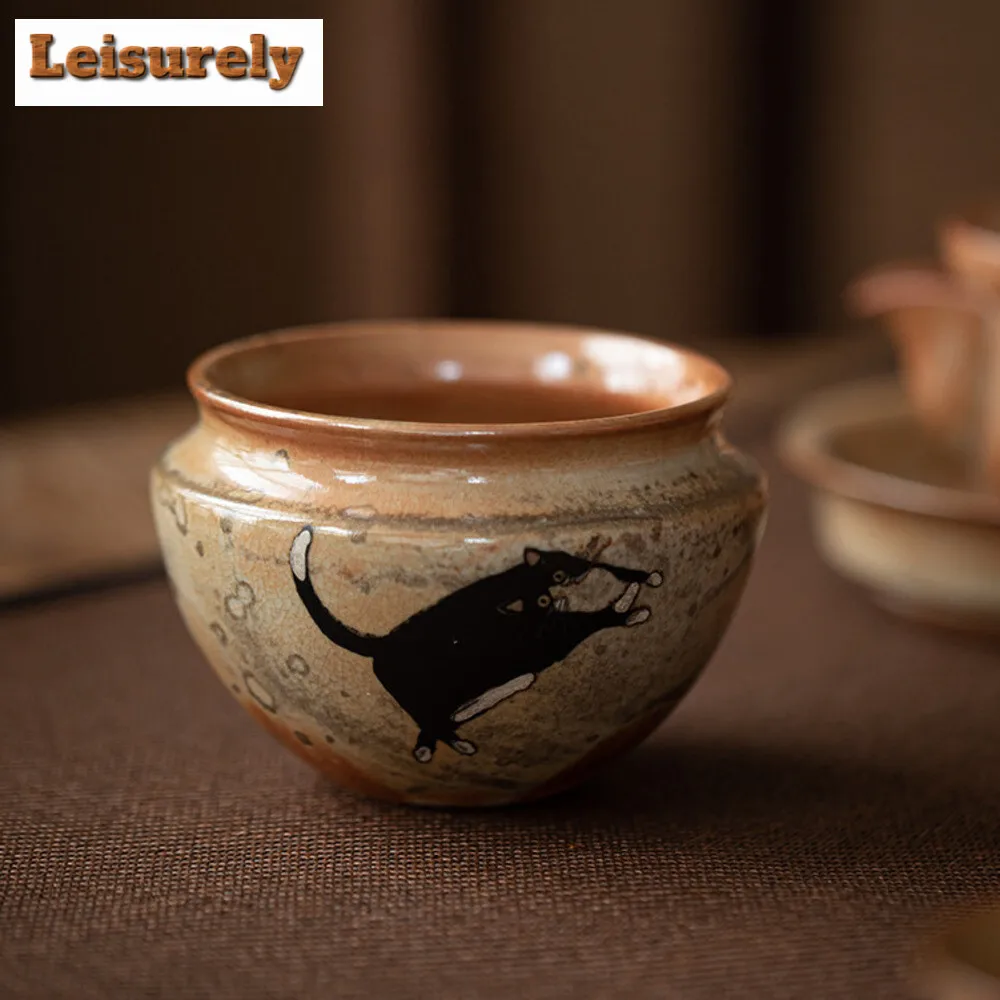 

360ml Japanese Zhiye Cat Ceramic Jianshui Boutique Tea Cup Wash Writing-brush Washer Tea Dust Cylinder Barrel Chaxi Collection