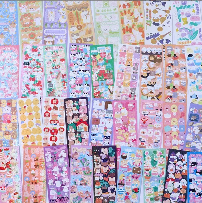 Gooka Sticker Collection Set, Korean Cute Cartoon Laser Hand Account Material Paper Sticker