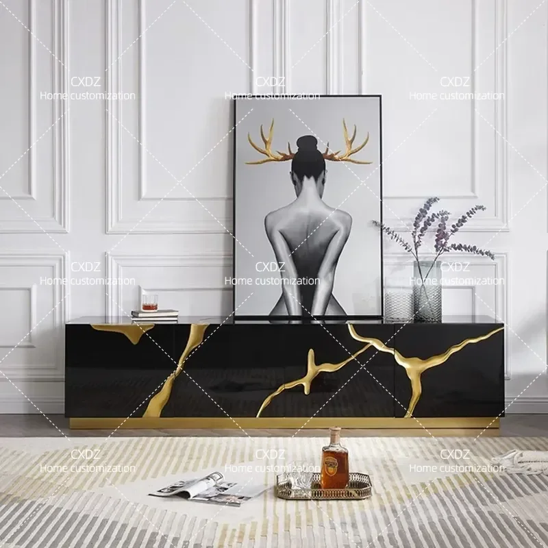 Light Luxury Paint TV Cabinet Modern Simple Living Room Audio Visual Cabinet Floor Standing Storage Unit with Coffee Table