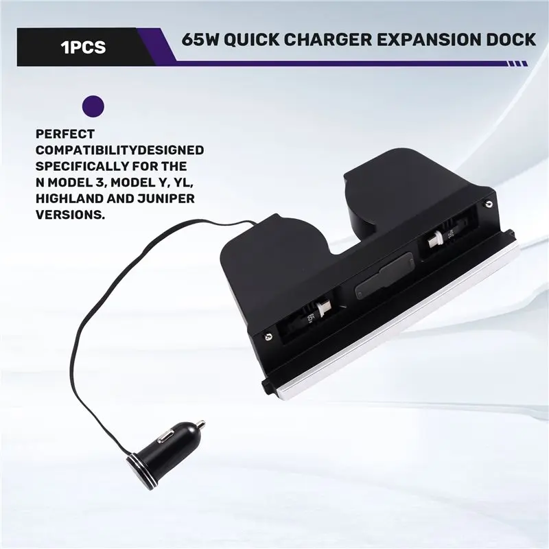 For car-USB Shunt Hub Intelligent Docking Station For Tesla Model 3 Y YL Highland Juniper 65W Quick Charger Expansion Dock