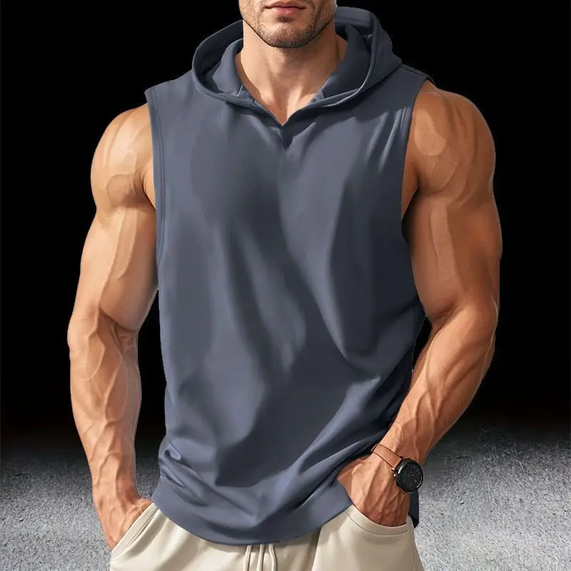 Gym Solid Color 2026 Brand New Men's Tank Tops Vest Sleeveless Tees for Male Hooded Man Vests Tops Hip Hop Men Tank Top T Shirt