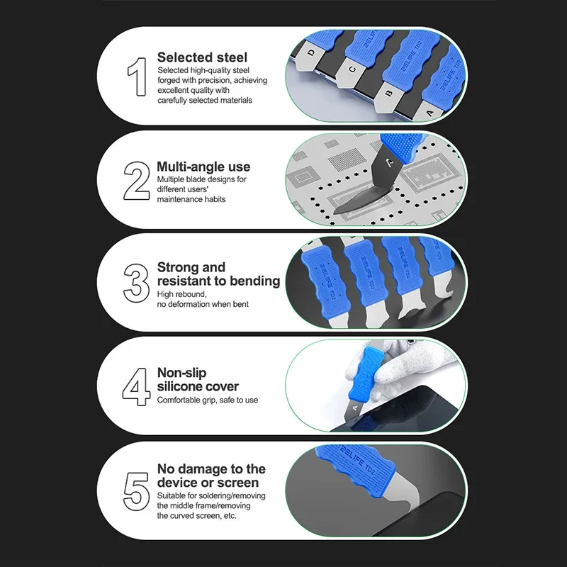 RELIFE TD2 PRO Disassembly Blades Metal Crowbar Disassemble Kit Phone Spatula for Mobile Phone Frame Removal Repair
