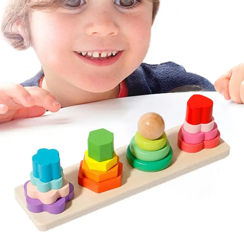 Creative Educational Stacking Tower Blocks Toys for Children 3 Early Educational Four Pillar Building Blocks for Indoors