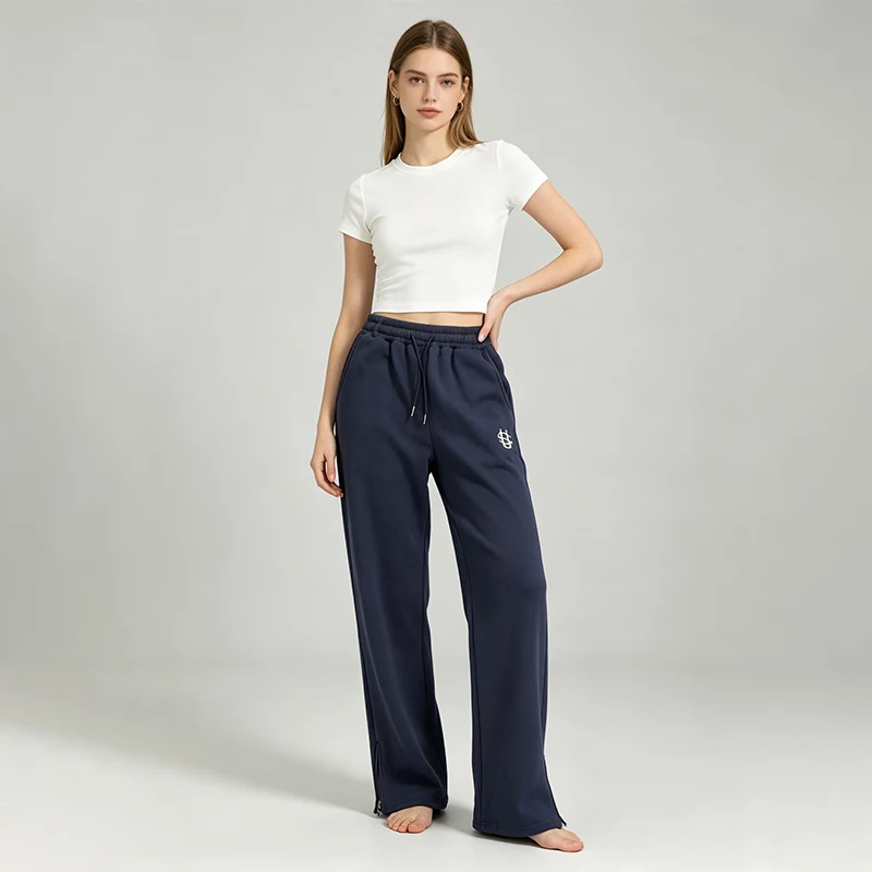 Unisex Y2K Baggy Sweatpants Streetwear Embroidery Logo Loose Wide Leg Side Zipper Hem Casual Sports Trousers Multi‑color