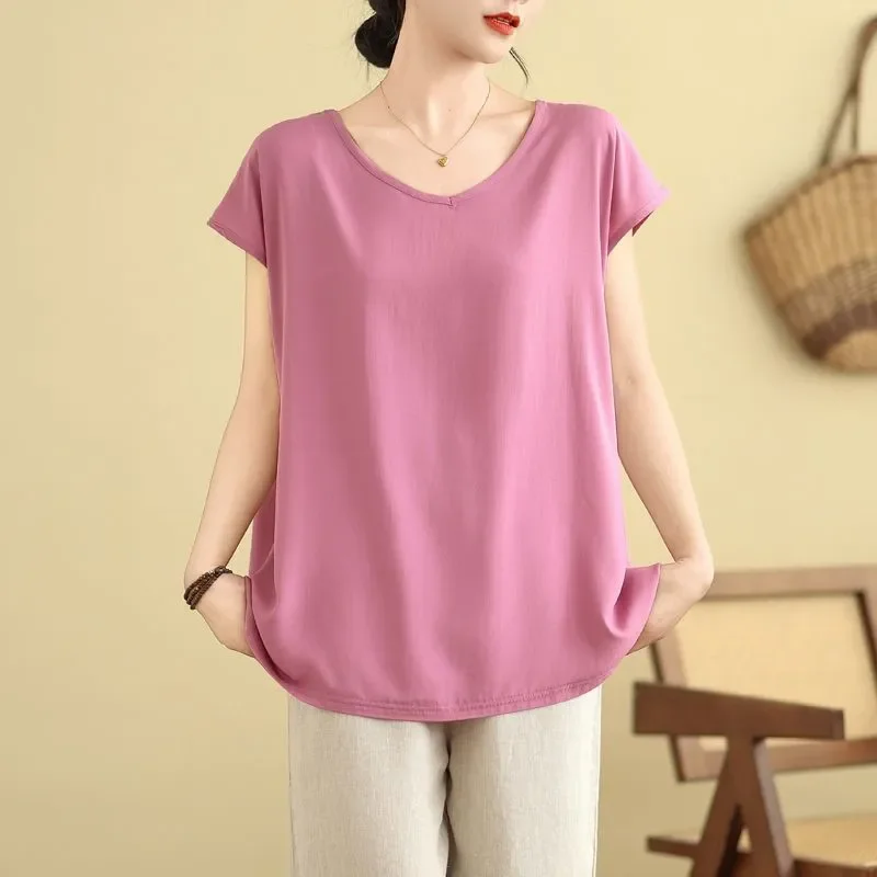 T-shirt ample à manches courtes pour femmes, couleur unie/imprimé abstrait, haut quotidien décontracté