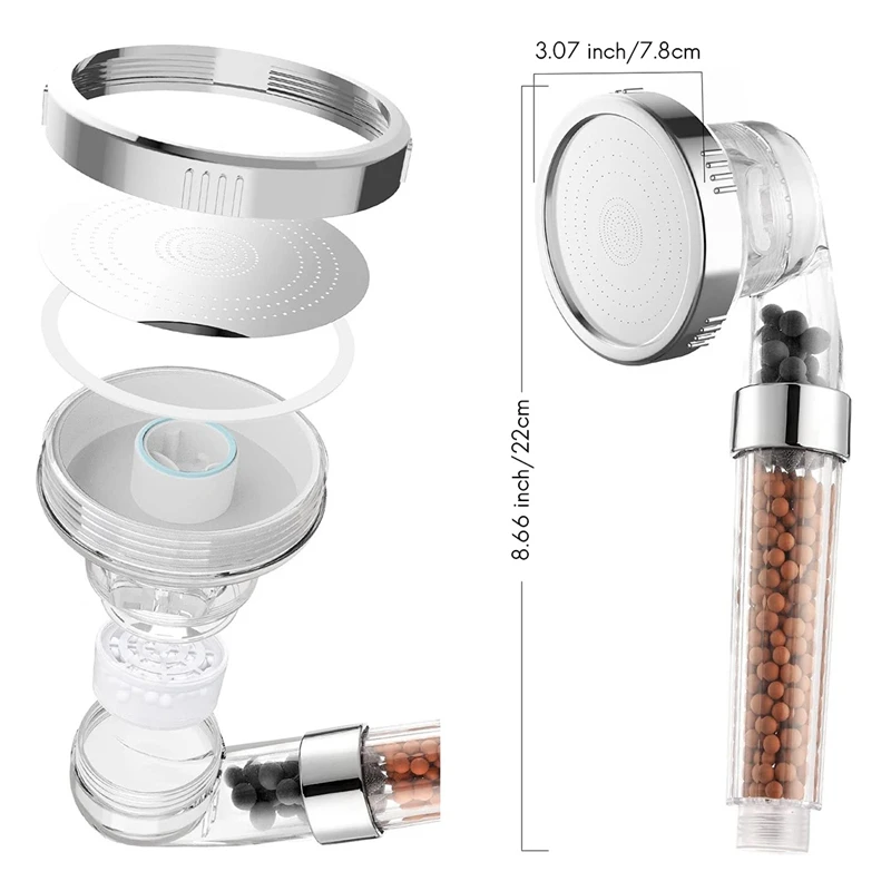 Shower Head With Hose Water-Saving Ion Hand Shower 3 Jet Types With Hanging Triple Filtration For More Water Pressure