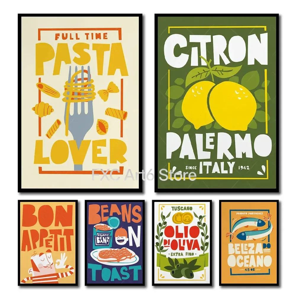 1 Pieza de Cuadro sin Marco con Diseño de Pan Tostado con Habas, Impresiones y Pósters Divertidos de Comida de Dibujos Animados, Pintura en Lienzo con Frase 'Buen Apetito', Cuadro para Pared de Cocina, Club
