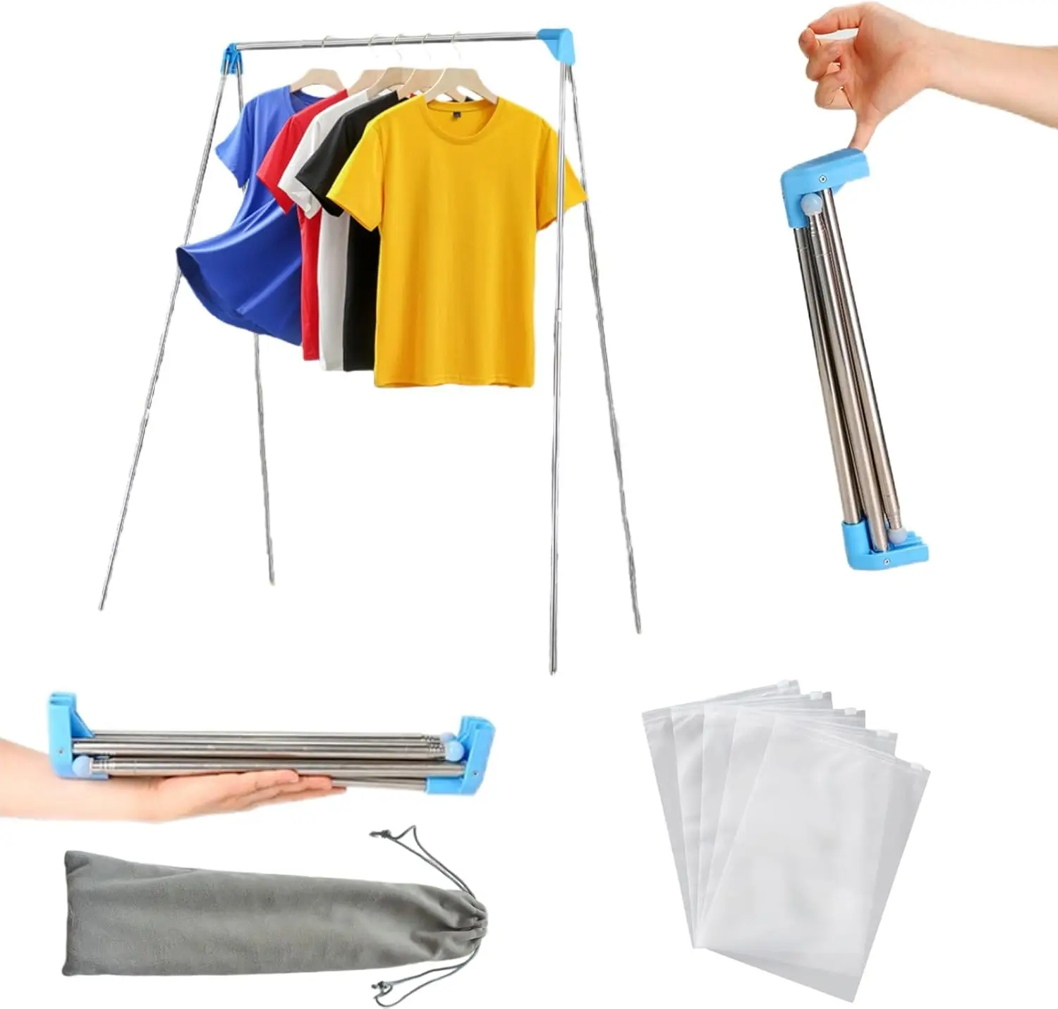 

Portable Travel Garment Rack, Compact Stainless Steel Foldable Mini Drying Clothes Rack for Travel, Camping, Hotel Room, Laun