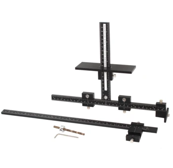 Gabarito de hardware de gabinete, guia de broca ajustável para instalação de portas e gavetas, maçanetas dianteiras e botões, localizador de perfurador, ferramentas de gabarito