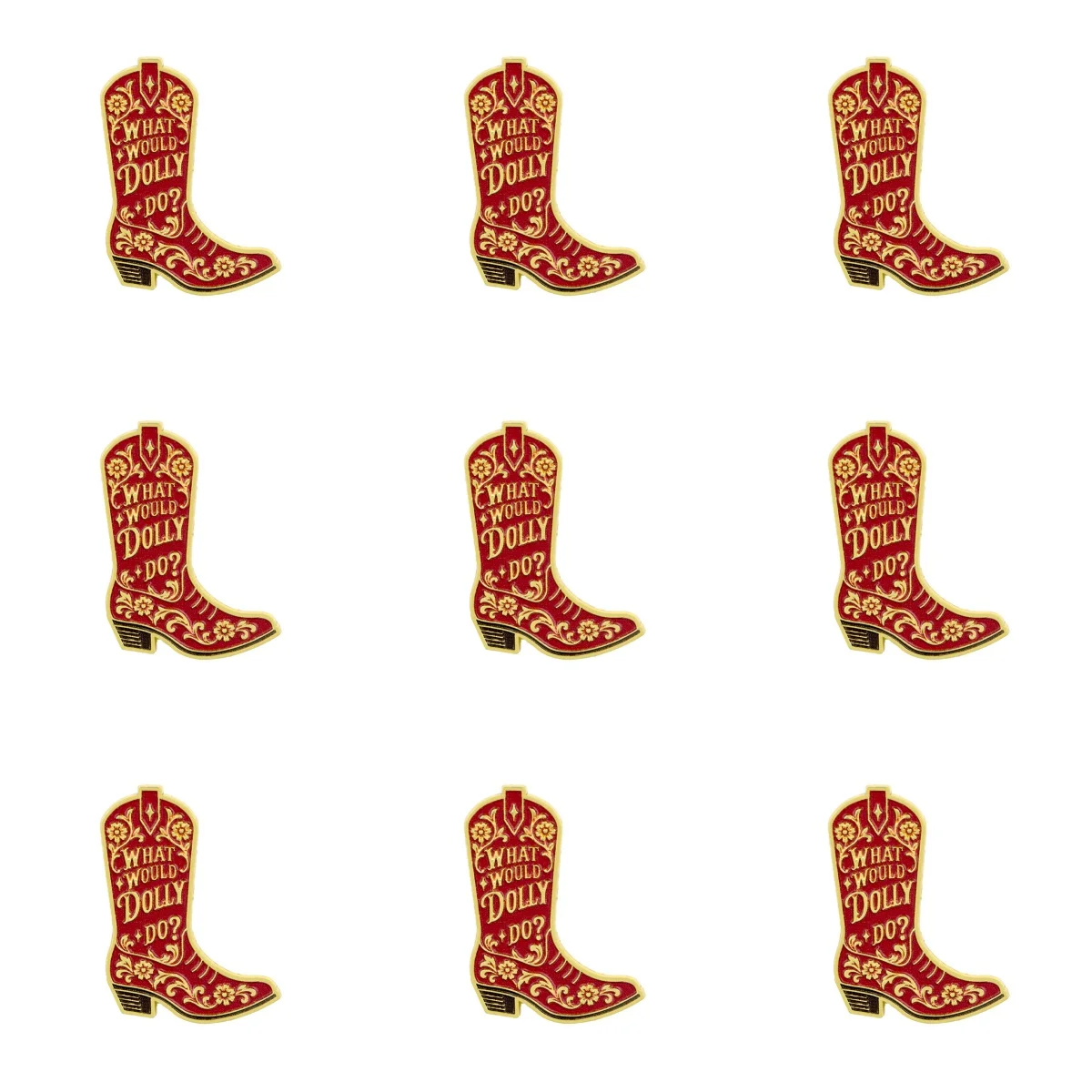 9pcs What Would Dolly Do Cowboy Boot Enamel Pin Western Lapel Badge Metal Brooch Backpack Hat Clothes Decor Jewelry Gift