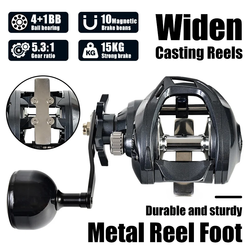 Wide Body, Large Capacity, Long Cast Fishing Reel, Metal Bearing, Metal Panel, Light Salt Water 5.3 Speed Ratio, 15 Kilograms