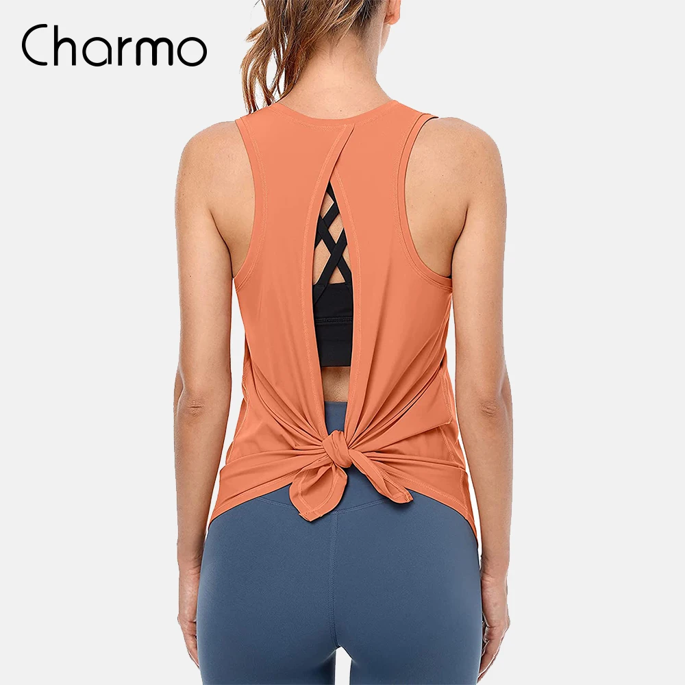 

Charmo Women Tank Tops Open Back Loose Fit Yoga Workout Tops Yoga Shirts Sleeveless Sports Vest Running Top