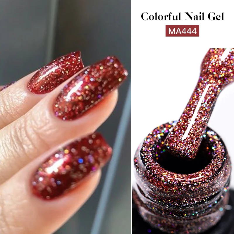 MEET ACROSS 7ml Laser Gel Nail Polish Glitter Black Red Sparkly Semi Permanent Soak Off UV LED Nail Art Gel Varnish Manicure