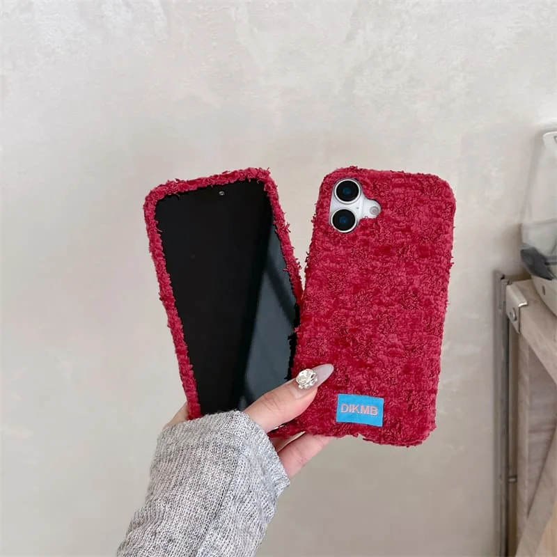 Angora Red Fuzzy Phone Case for iPhone 18 Pro Max 17 16 15 14 Pr Max Soft Plush Fluffy Cover Cute Girly Shockproof Back Shell