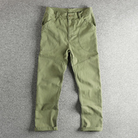 Amekaji Fishbone Woven Cotton Designed Pockets American Casual Retro Men's Casual Trousers in Loose Straight Workwear Pants