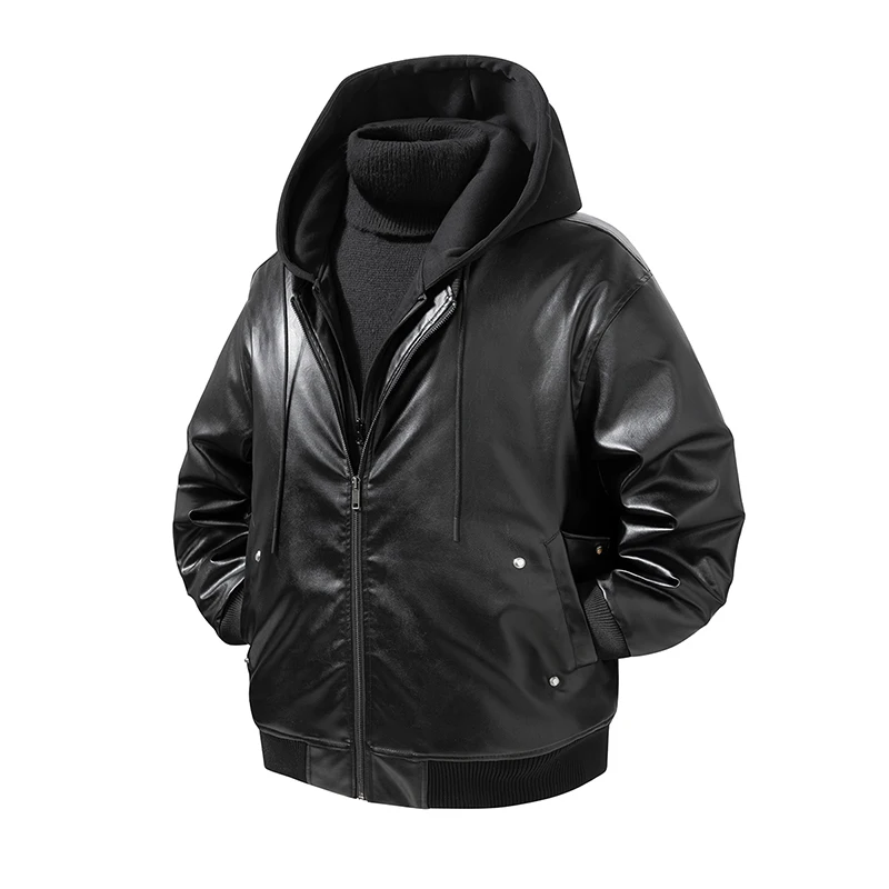 

Зимние мужские свободные кожаные куртки с капюшоном, толстые парки из искусственной кожи, мужские черные водонепроницаемые молодежные жизненные повседневные кожаные верхняя одежда, пальто