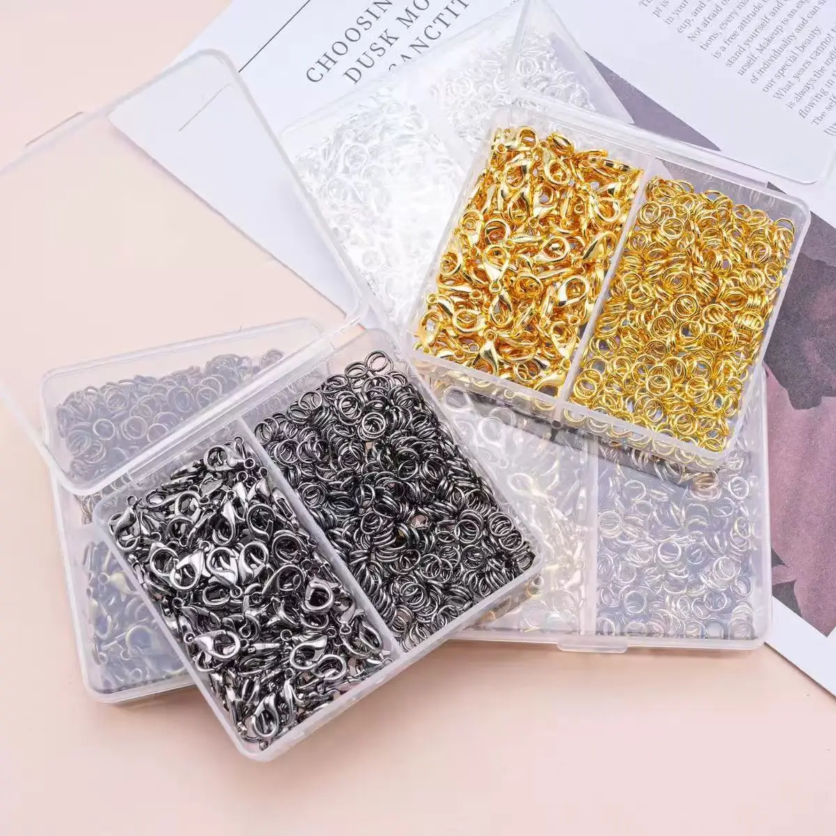 150/300pcs/Box Silver Color Lobster Clasps Open Rings Bracelets Necklaces Connector DIY Jewelry Making Accessories Supplies Kit