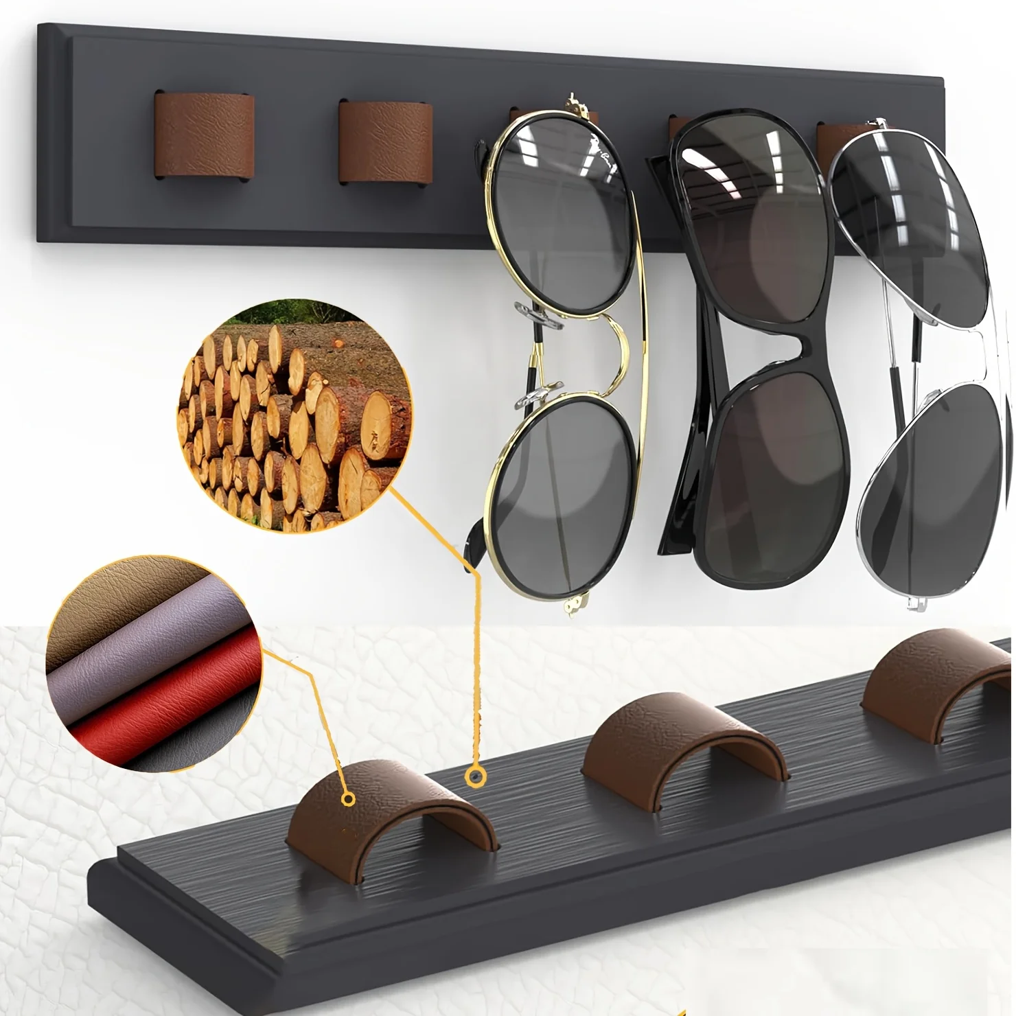 5 Slots Wall Mount Glasses Holder Self-Adhesive Drilling Dual Install Sunglasse Storage Rack Eyewear for Entryway Bedroom Vanity