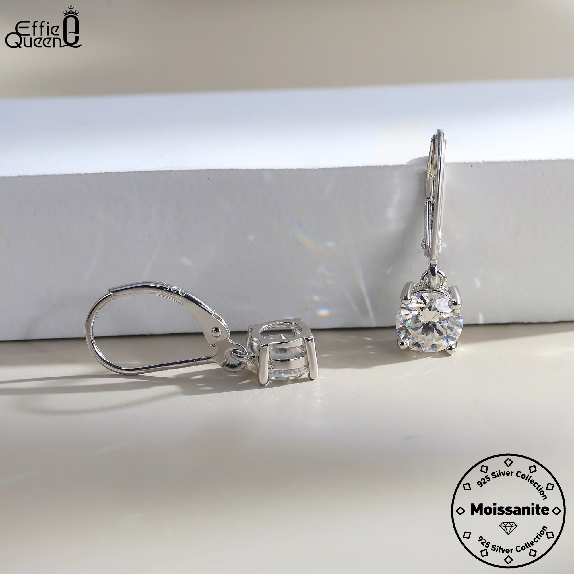 

Серьги-подвески Effie Queen из чистого серебра 925 пробы с муассанитом круглой огранки и золотом 14 карат, роскошные ювелирные изделия для женщин, для свадьбы, вечеринки, банкета MOE13