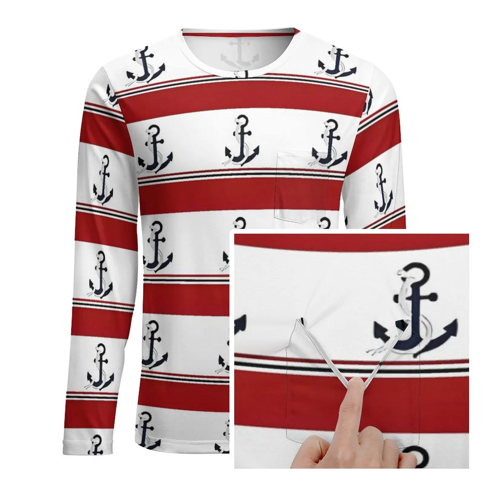 Nautical Anchor T-Shirt Red Blue and White Stripes Men Hippie T Shirts Spring Graphic Tee Shirt Basic Oversized Birthday Present