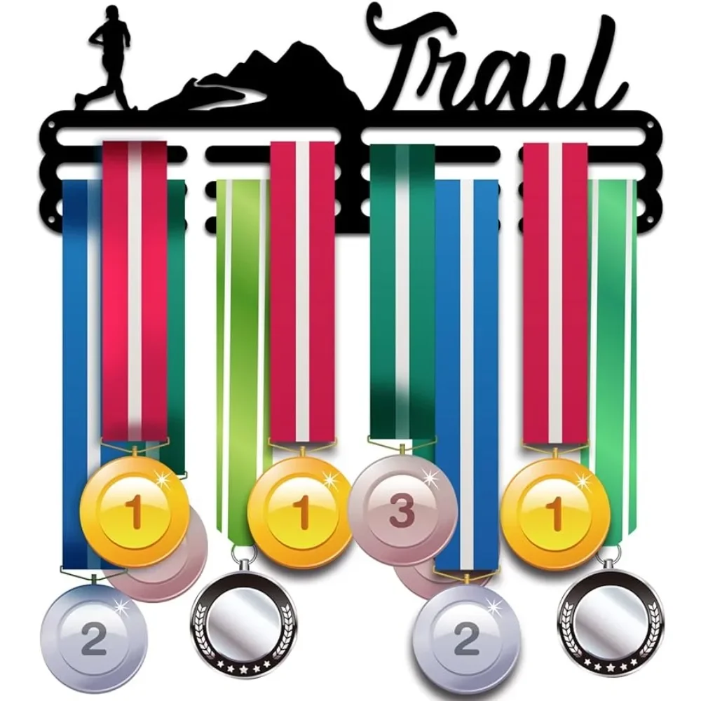 Medal Holder Display Runner Trail Award Ribbon Hanger 3 Lines Medal Hanger Sport Award Ribbon Cheer Rack Wall Mount Metal Frame