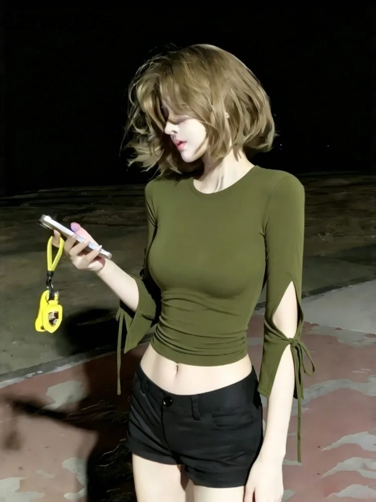 Women T Shirts Sexy Slim O Neck Bandage Summer Fashion Slim Stretch Crop Tops Vintage Y2k Harajuku Female Casual