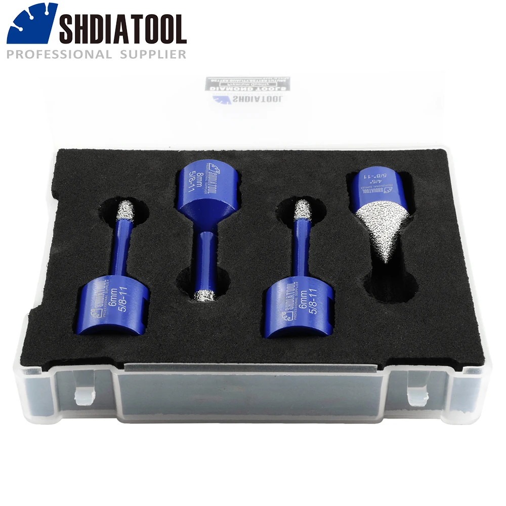 SHDIATOOL Diamond Drill Bit 4pcs/kit Dia 6/6/8mm Core Bits+20mm Chamfer Bit Tile Granite Marble 5/8