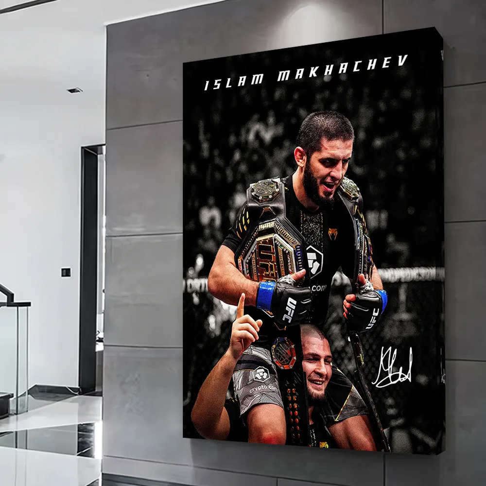 Islam Makhachev and Khabib Nurmagomedov Poster Customizable Printed Canvas Painting Wall Art Gift for Bathroom Decor Wand Deko