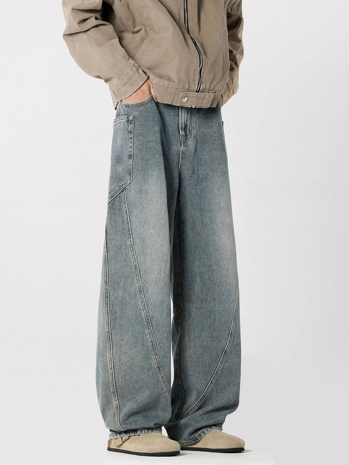 

American Retro Workwear Jeans Men's Straight Leg Handsome Loose Wide Leg Pants High Street Straight Pants Casual Trousers