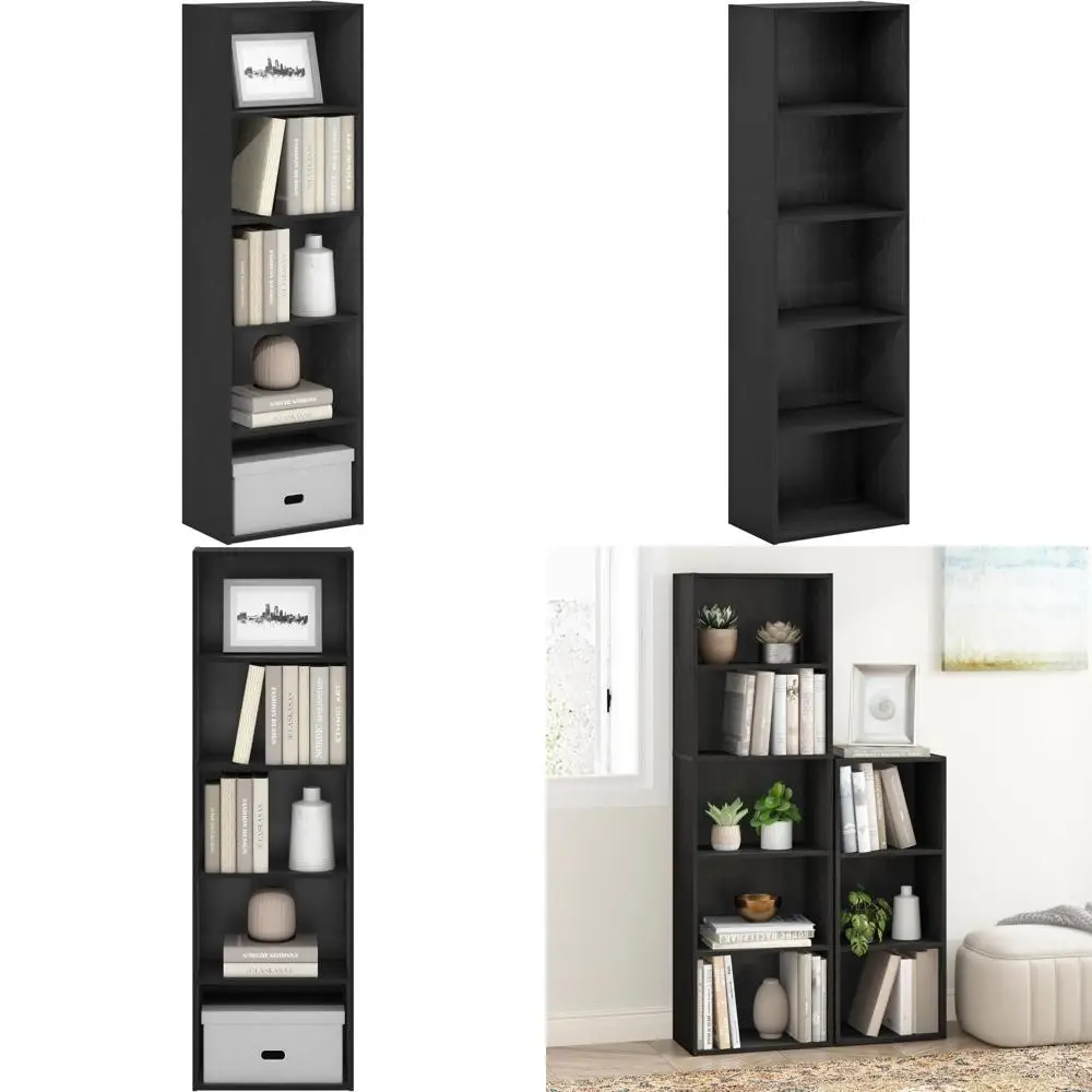 

furinno luder bookcase / bookshelf / storage shelves, 5-tier, blackwood
