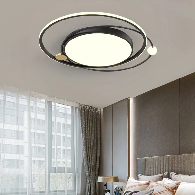 New Ring Round Gold Simple Design Remote Control Light Modern Led Chandelier For Bedroom Living Room Kitchen Study Ceiling Lamp