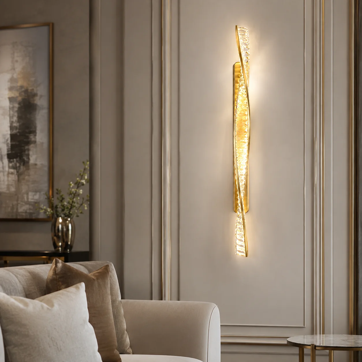 Modern Gold Crystal LED Wall Sconce 20W 3 Color Temperatures Metal Wall Lamp for Bedroom Study Room