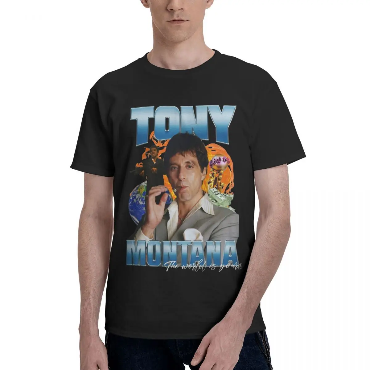 Tony Montana T Shirts Men's 100% Cotton Cool T-Shirt O Neck Scarface Movie Tees Short Sleeve Tops Summer