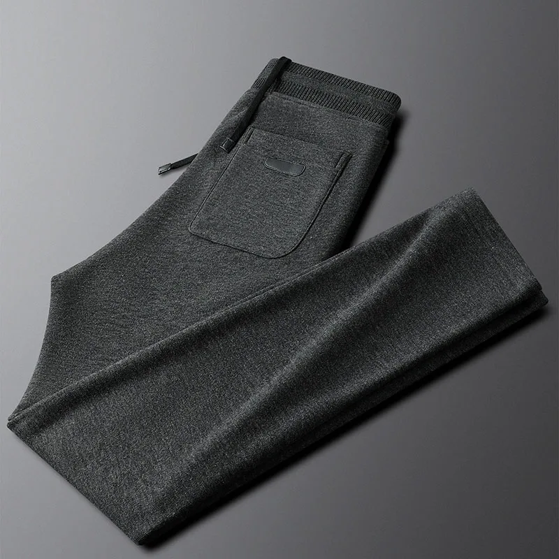Light luxury style wool thickened warm straight casual pants men's high-end drawstring sports pants winter multi-color