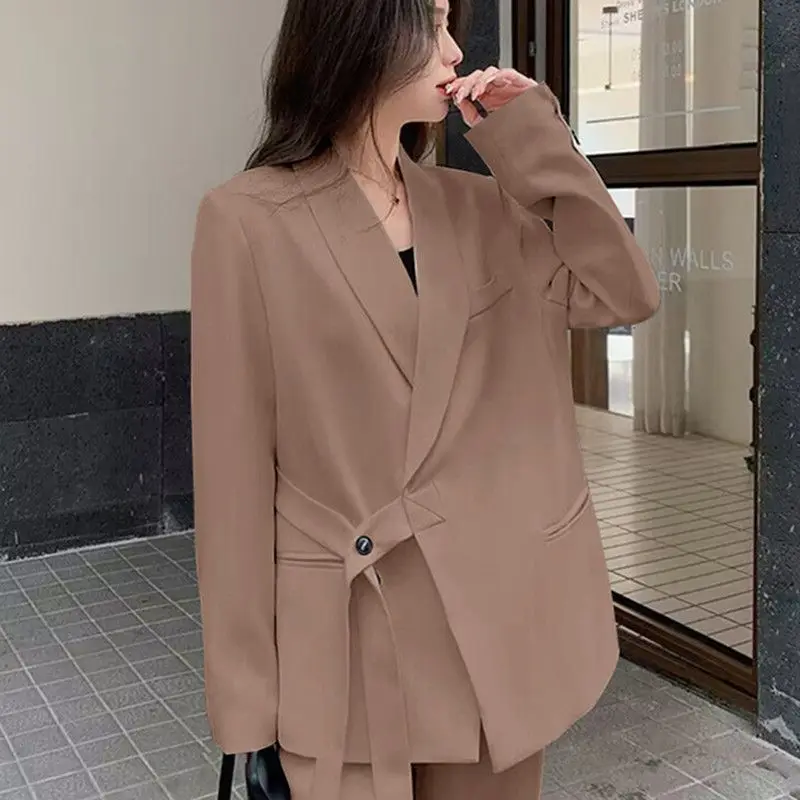 Loose Casual Irregular Jacket Jacket Blazer Wide Leg Pants Two-piece Set Fashion Women Cry Suit Office Outfits Clothings